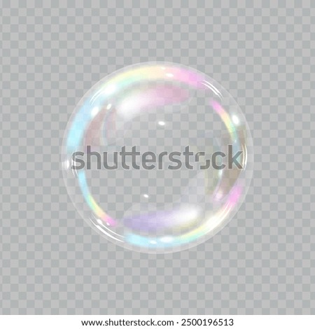 Soap bubble color spectrum on transparent background. Realistic air bubble 3D graphics glare and transparency effect. Vector illustration.