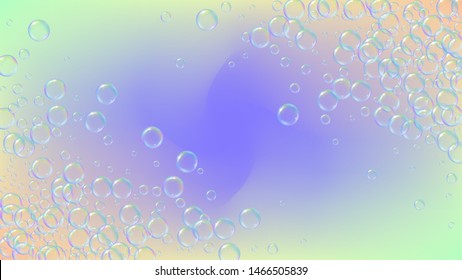 Soap bubble. Detergent bath foam and suds for bathtub. Shampoo. Stylish fizz and splash. Realistic water frame and border. 3d vector illustration design. Rainbow colorful liquid soap bubble.