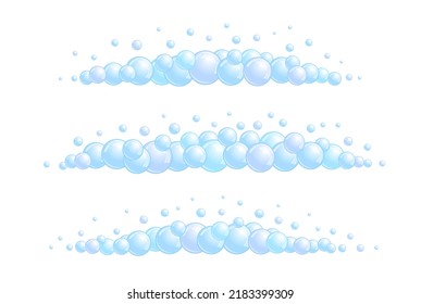Soap bubble divider set. Horizontal foam decoration element. Blue suds cloud border collection. Vector