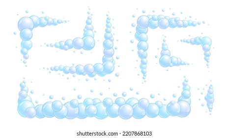 Soap bubble dividers set. Different foam decoration elements collection. Blue suds clouds borders. Vector