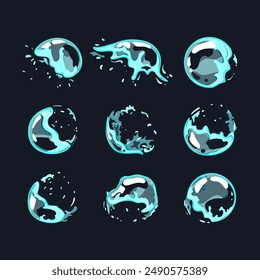 soap bubble explosion set cartoon. water explode, ball sequence, foam effect soap bubble explosion sign. isolated symbol vector illustration