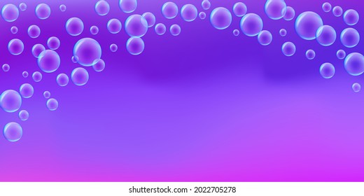 Soap Bubble Flying on Purple  Holographic Background in Realistic Style. Modern Wallpaper. Vector illustration.