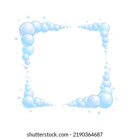 Soap bubble frame. Foam boarder. Blue suds divider and separator. Square decoration elements. Vector 