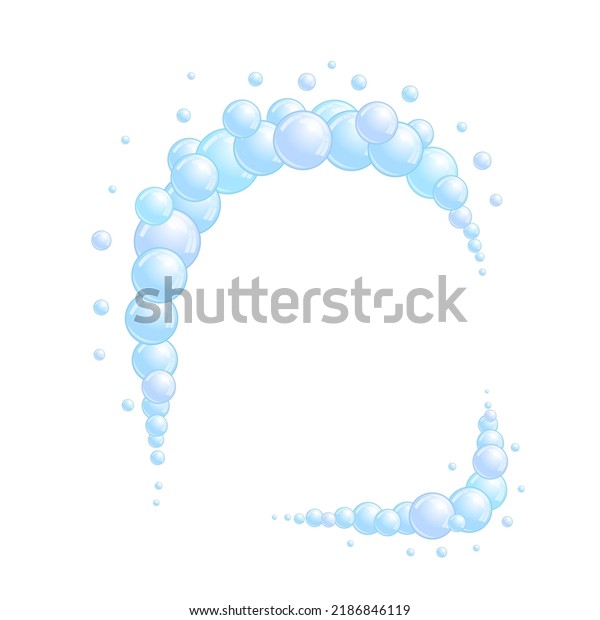 Soap bubble frame.\
Foam boarder. Blue suds divider and separator. Rounded decoration\
elements. Vector 