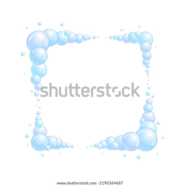 Soap bubble frame. Foam\
boarder. Blue suds divider and separator. Square decoration\
elements. Vector 