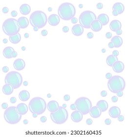 Soap bubble frame in neon colors on a white background with copy space, vector