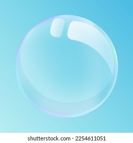 Soap bubble in gentle shades of blue on a blue gradient. Bubble vector illustration.