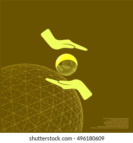 Soap bubble and hands stock vector icon illustration