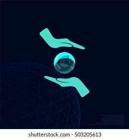 Soap bubble and hands stock vector icon illustration
