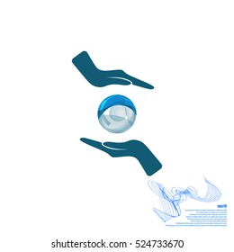 Soap bubble and hands stock vector icon illustration