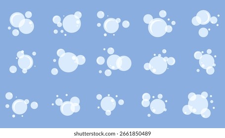 Icono de la burbuja del jabón, agua del baño de la burbuja. Gota de mar, aire carbonatado, imagen de lavado simple. Champú, bebida carbonatada, efecto oxígeno. Globo transparente sobre fondo de color. Ilustración vectorial Abstractas