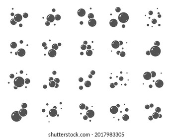 Soap bubble icons. Foam, boiling and fizzy symbols, hygiene and clean pictograms, black silhouette simple circles compositions. Cleaning detergent or shampoo vector isolated set