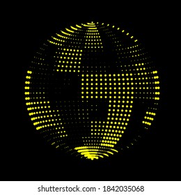 Soap bubble made from glowing panels. Checkerboard checkered irregular palette. Vector texture of tiles. Luminous sphere. Logo or icon for your project. Disco ball broken plane. Volume sea from dots.
