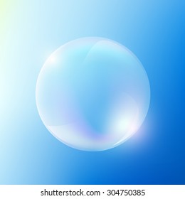 Soap bubble on the blue sky background. Stock Vector.
