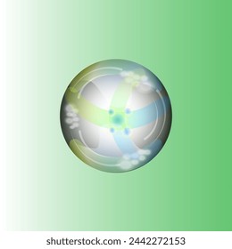 Soap bubble in rainbow colors on a light green gradient background.
