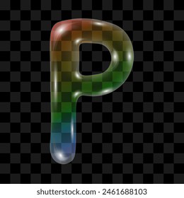 Soap bubble with a rainbow gradient in the shape of the letter P on a transparent background. Vector illustration