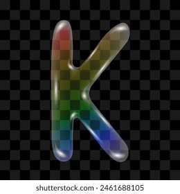 Soap bubble with a rainbow gradient in the shape of the letter K on a transparent background. Vector illustration