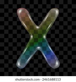 Soap bubble with a rainbow gradient in the shape of the letter X on a transparent background. Vector illustration