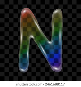 Soap bubble with a rainbow gradient in the shape of the letter N on a transparent background. Vector illustration