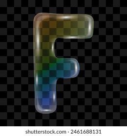 Soap bubble with a rainbow gradient in the shape of the letter F on a transparent background. Vector illustration