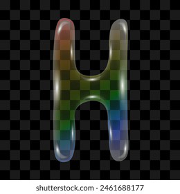 Soap bubble with a rainbow gradient in the shape of the letter H on a transparent background. Vector illustration