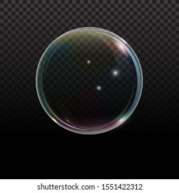 Soap bubble with rainbow reflection on transparent background. Transparent foam bubble, great design for any purposes