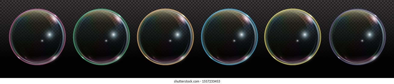 Soap bubble with rainbow reflection on transparent background.Set of foam bubble, great design for any purposes