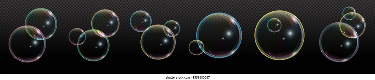 Soap bubble with rainbow reflection on transparent background.Set of  foam bubble, great design for any purposes.