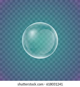 Soap bubble realistic on a blue transparent background. Vector illustration.