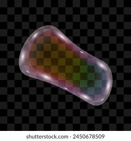 Burbuja de jabón con refracción y deslumbramiento sobre un fondo transparente. Ilustración vectorial
