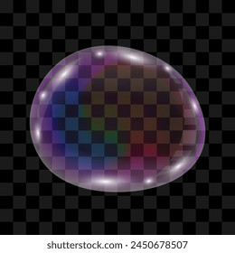 Soap bubble with refraction and glare. Vector illustration