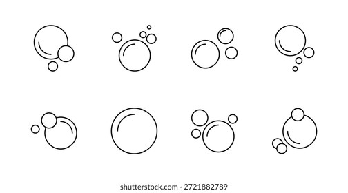 Icono de conjunto de burbujas de jabón. Burbuja, espuma, limpio, redondo, flotante, transparente, aire, higiene, lavar, juguetón, jabón