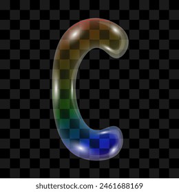 Soap bubble in the shape of the letter C on a transparent background. Vector illustration
