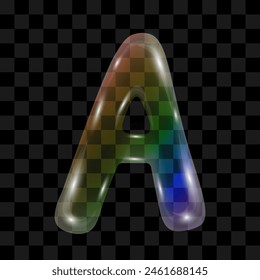 Soap bubble in the shape of the letter A on a transparent background. Vector illustration