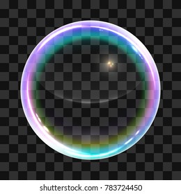 Soap Bubble Template with Transparency. Empty Colored Thin Membrane Sphere. Vector Illustration.