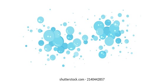Soap Bubble Vector Background, Blue Foam Shampoo, Cartoon Suds Icon. Transparent Effervescent Air Bubbles Stream. Abstract  Soda Pop. Fizzy Drinks. Funny Illustration