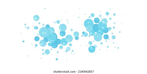 Soap bubble vector background, blue foam shampoo, cartoon suds icon. Transparent effervescent air bubbles stream. Abstract  soda pop. Fizzy drinks. Funny illustration