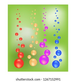 Soap bubble vector color icons isolated ongreen square. Soap light water bubble collection of illustration. Colorful template for printed. Design element. Vector illustration