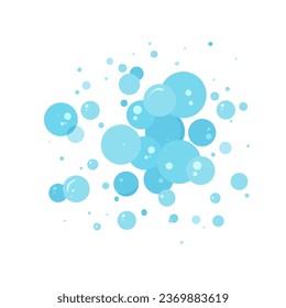 Soap bubble vector water icon, blue foam, bath shampoo suds splash. Laundry, wash soapy, clean underwater. Soda, carbonated fun illustration isolated on white background