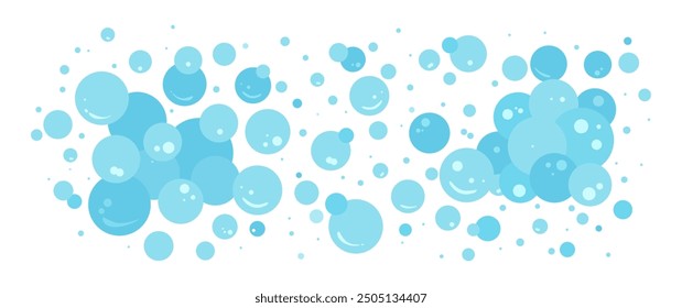 Soap bubble water background, blue foam, laundry, bath shampoo suds splash. Carbonated pattern, bathroom clean underwater texture. Soda, shower, fizz. Abstract vector illustration