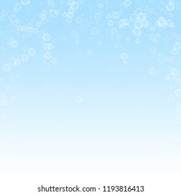 Soap bubbles abstract background. Blowing bubbles on winter sky background. Bold soapy foam overlay template. Attractive vector illustration.