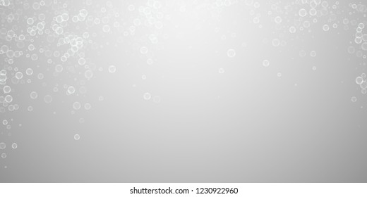 Soap bubbles abstract background. Blowing bubbles on light grey background. Artistic soapy foam overlay template. Terrific vector illustration.