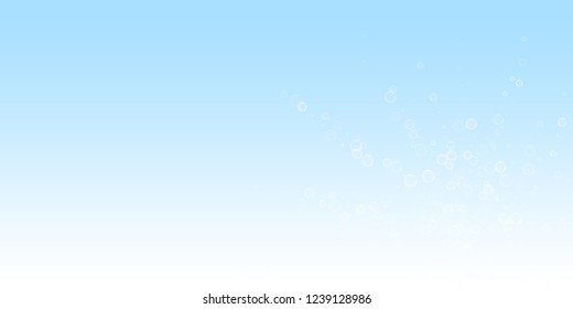 Soap bubbles abstract background. Blowing bubbles on winter sky background. Breathtaking soapy foam overlay template. Fabulous vector illustration.