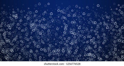 Soap bubbles abstract background. Blowing bubbles on winter sky background. Astonishing soapy foam overlay template. Exotic vector illustration.