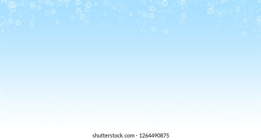 Soap bubbles abstract background. Blowing bubbles on winter sky background. Breathtaking soapy foam overlay template. Indelible vector illustration.