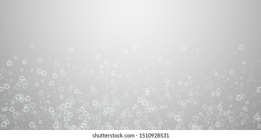 Soap bubbles abstract background. Blowing bubbles on light grey background. Astonishing soapy foam overlay template. Delightful vector illustration.