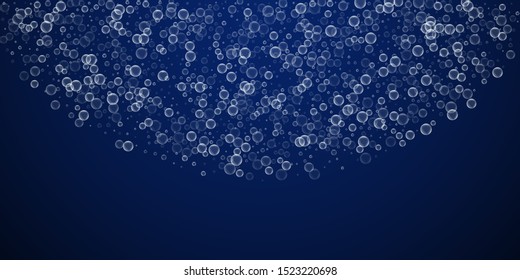 Soap bubbles abstract background. Blowing bubbles on winter sky background. Astonishing soapy foam overlay template. Impressive vector illustration.