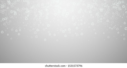 Soap bubbles abstract background. Blowing bubbles on light grey background. Astonishing soapy foam overlay template. Bizarre vector illustration.