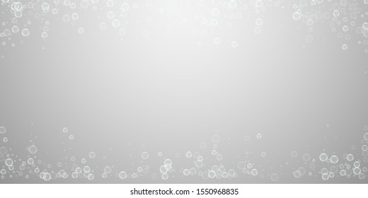 Soap bubbles abstract background. Blowing bubbles on light grey background. Artistic soapy foam overlay template. Nice vector illustration.