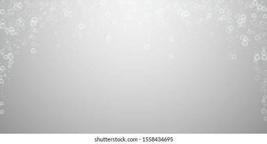 Soap bubbles abstract background. Blowing bubbles on light grey background. Artistic soapy foam overlay template. Grand vector illustration.